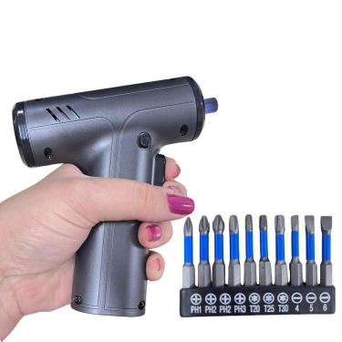 Imagem de Chave Fenda Elétrica 10 Bits Bateria Recarregável 300Rpm Led