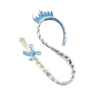 Imagem de Peruca Elsa Princesa Azul Rosa Com Flocos De Neve Frozen, Faixa De Cab