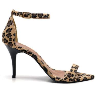 Imagem de Sandália Feminina Salto Médio Fino Onça Bico Folha - ELLAS ONLINE, 39,