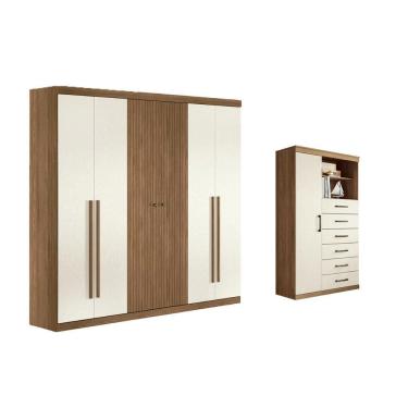 Imagem de Guarda Roupa 2 Peças (1GuardaRoupa+1Cômoda) QC376 Jatoba/Areia - Santos Andirá