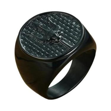 Imagem de Anel Selo Masculino De Aço Inoxidável Preto Quadrado De 12,5mm Estilo 