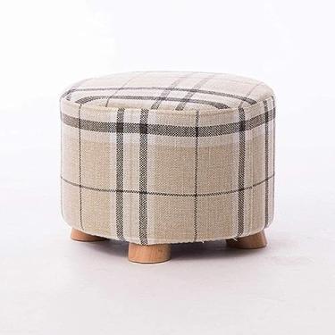 Imagem de Banqueta para pés de madeira maciça - Banco de sapato cinza elegante e apoio para os pés de mesa de centro à prova de poeira - Design criativo de linho para assentos de sofá e móveis de entrada