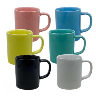Imagem de Jogo de 6 Canecas Xícara de Porcelana Preta - Ideal para Café, Chá e Cantinho do Café, Kit Mesa Posta Elegante para Casa (Colorida)