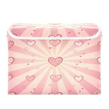 Imagem de Wassud Cestos de armazenamento dobráveis com tampas, corações roamntic, cestas organizadoras de tecido dobráveis para armário, decoração sazonal de casa 40 x 30 x 30 cm