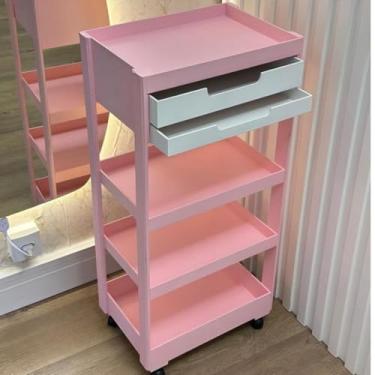 Imagem de Carrinho Auxiliar Pintado Prateleira C/Gavetas A4 C/Rodinhas 80cm(Rosa Gavetas Brancas)
