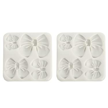Imagem de Molde de arco de chocolate, 2 peças de molde de laço de silicone, molde de arco de bolo fofo, molde de fondant de desenho animado multiuso para decoração de argila, sabonete, cupcakes, biscoitos, 7 x