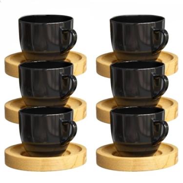 Imagem de Jogo de Xícaras com Pires de Porcelana Preta 170ML - Ideal para Café e Chá, Elegantes e Práticas para Residência e Mesa (Preta)