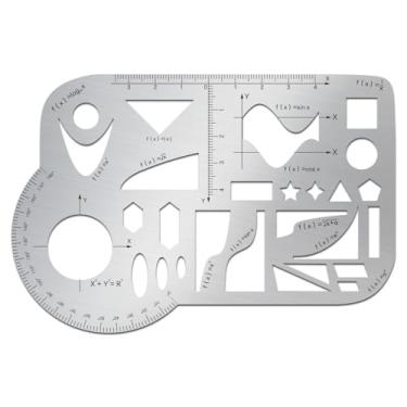 Imagem de ORIGACH Régua de desenho em escala geométrica de aço inoxidável, estênceis de esboço de metal para costura de couro, suprimentos de artesanato, 14 x 9 cm