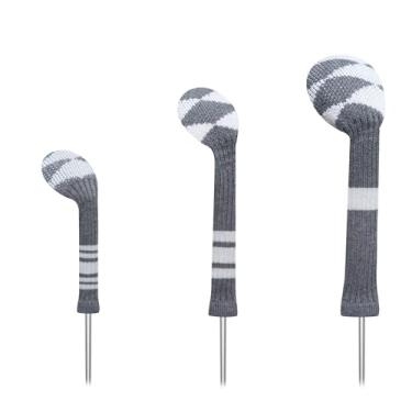 Imagem de LeFeng Sports Capas Para Tacos De Golfe 3 Peças, Malha 460 Cc E Híbridos Sem Pompom (Xadrez Cinza Branco)