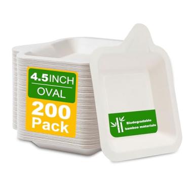 Imagem de SIBAO Pacote com 200 pratos quadrados pequenos de papel, pratos compostáveis e descartáveis de 11 cm para sobremesa, lanche de festa, aperitivo, bagaço de cana de açúcar, branco