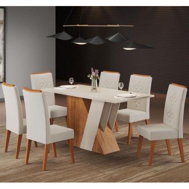 Imagem de Mesa de jantar retangular benedita c/6 cad flora em madeira maciça mel