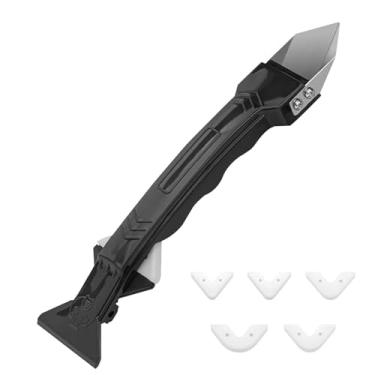 Imagem de Ferramenta de calafetagem de silicone, raspador de argamassa selante, ferramenta de ângulo de calafetagem, raspador de argamassa com 5 cabeças de silicone, removedor de cola de vidro removível para