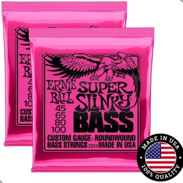 Imagem de Kit 2 Encordoamentos Baixo 4 Cordas 045/100 Ernie Ball