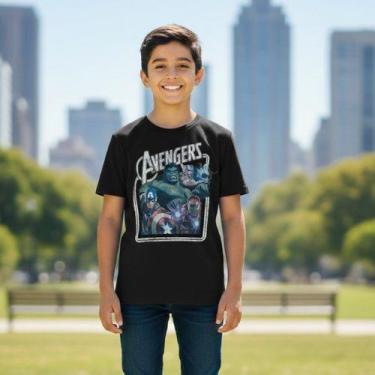 Imagem de Camiseta Infantil Estampa Vingadores Manga Curta Marvel, 14, Preto