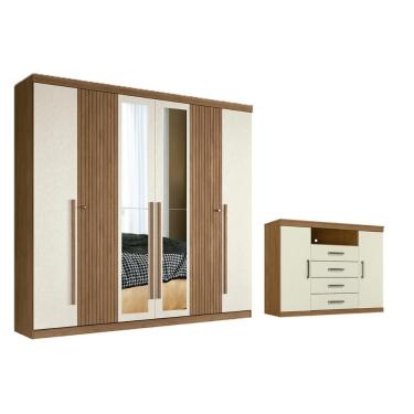 Imagem de Guarda Roupa Casal com Cômoda QC358 6 Portas Giratórias 4 Gavetas MDF MDP com Espelho J...