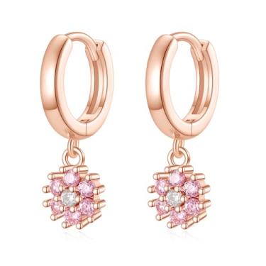 Imagem de Gnckyer Brincos femininos hipoalergênicos com pingente de argola de prata esterlina, argola pequena, zircônia cúbica/turquesa banhado a ouro 14 K, Small, Banhado a ouro rosa, Zircônia cúbica
