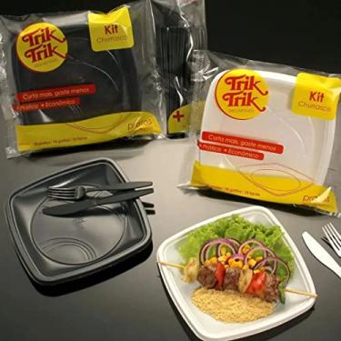 Imagem de Kit churrasco Completo refeição descartáveis c/garfos e facas resistentes para 40 pessoas