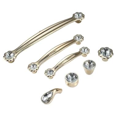 Imagem de CXYFQUUK Puxador de cristal ouro brilhante liga de zinco puxadores de armário de cozinha puxadores de porta de armário 2 peças (ouro brilhante 128 mm)