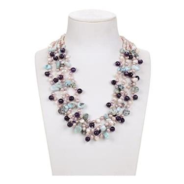 Imagem de DWBPGVUN Joias 50,8 cm 4 fios pérola ametista azul Larimar colar