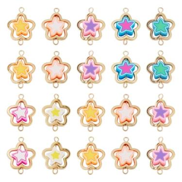 Imagem de Elecrelive 20 peças berloques de contas de argila estrela moldura dourada elos conectores berloques kit de pulseiras de argila para colar, brincos, pulseira, chaveiro