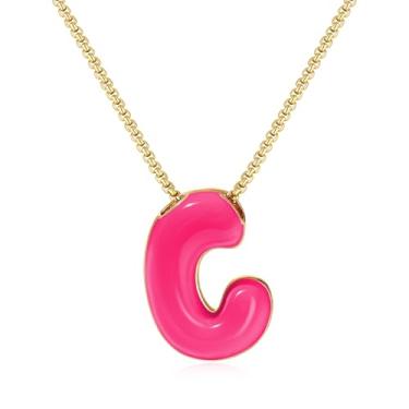 Imagem de KissYan Colar com letras de bolha, banhado a ouro 14 K, pingente de caixa com inicial de balão colorido, joia delicada para presente, Adjustable, Cobre, Sem Pedra Preciosa