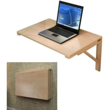 Imagem de FENOKD Mesa dobrável para computador montada na parede, mesa de trabalho para notebook de madeira natural, 60 × 45 cm, 60 × 40 cm