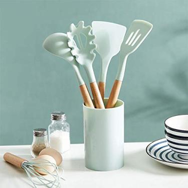 Imagem de U5GAAALPPQ9 Conjunto de utensílios de cozinha de silicone, espátula, pá, cabo de madeira, conjunto de ferramentas de cozinha, caixa de armazenamento, utensílios de cozinha