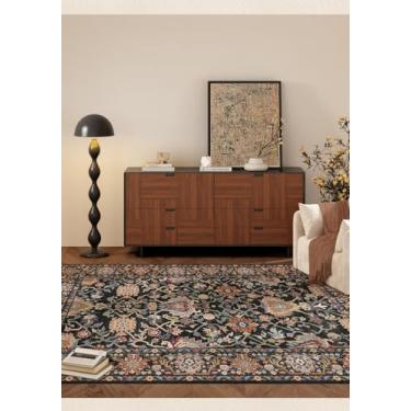 Imagem de Warmstar Tapete de área de 5 × 7 para sala de estar, tapete lavável, antiderrapante, forro de borracha termoplástica, vintage, floral persa, de lã sintética, para sala de estar, quarto, sala de jantar