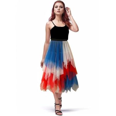 Imagem de Unykaflor Saia tutu feminina com cintura elástica – Vestido de fada assimétrico em camadas de tule bufante plus size
