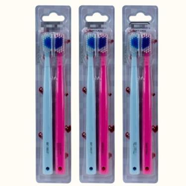 Imagem de escova com coração love para presente、escova super macia formatura、presente dia dos namorados escova dental ((6) Escovas Rosa/Azul Claro)
