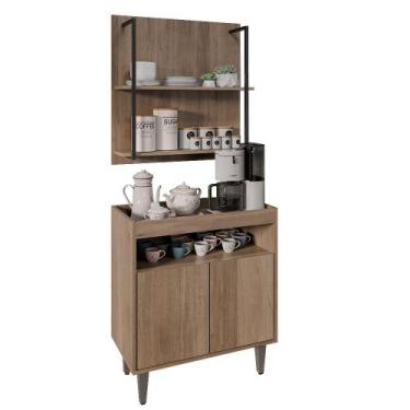 Imagem de Aparador Cantinho do Café e Painel 2 Prateleiras Flora M24 Freijó - Mp