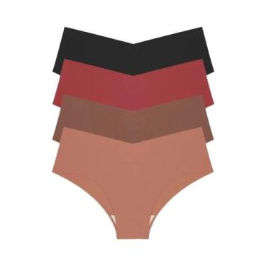 Imagem de Calcinhas Femininas De Seda Gelada Sem Costura Com Cintura Em V, Kit C