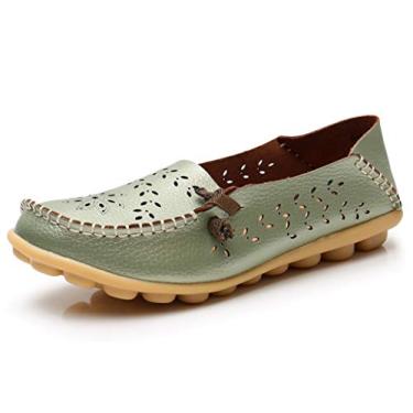 Imagem de VenusCelia Mocassim feminino confortável para caminhada, Verde neon (recortes), 39