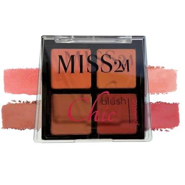 Imagem de MISS2M Paleta de contorno de blush em pó chique 4 em 1 mistura natural para maquiagem prensada blush para bochechas: 03 pêssego ensolarado, 18 g
