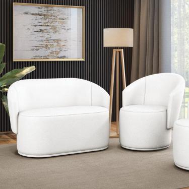 Imagem de Sofá Namoradeira E Poltrona Orgânica Para Sala Malu Sintético Branco M11 - D`rossi