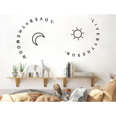 Imagem de Adesivo De Parede ame o sol e a lua inglês frase decoração quarto sala
