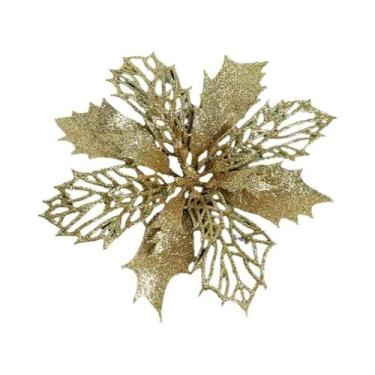 Imagem de Flores Artificiais De Natal Com Glitter 11/16cm 5 Peças Decoração Para