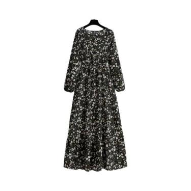 Imagem de Vestido Maxi Floral Feminino Para Primavera E Verão, Casual, Manga Lon
