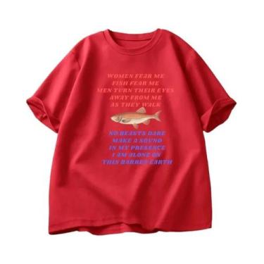 Imagem de Camiseta Feminina Engraçada Com Estampa De Meme De Pesca, Manga Curta,