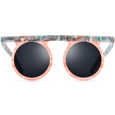 Imagem de HEPIDEM Óculos de sol vintage retrô redondos polarizados acetato para homens com proteção UV UV400, Vermelho fosco 9339t, 50-18-150