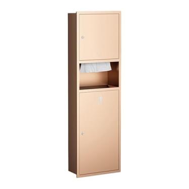 Imagem de Prateleiras de nicho de chuveiro embutidas à prova d'água - Organizador de armazenamento de banheiro dourado com secador de mãos, suporte de papel higiênico e lata de lixo - ideal para casa, cozinha e