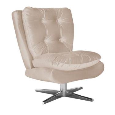 Imagem de Poltrona Decorativa Tolucci Suede Bege com Base Giratória em Aço Croma