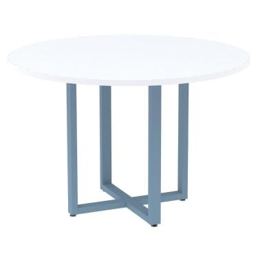 Imagem de Mesa De Reunião Redonda P25 Pandin 110 Cm (largura) Tampo Mdp Branco Pé Aço Tubular Azul Dali