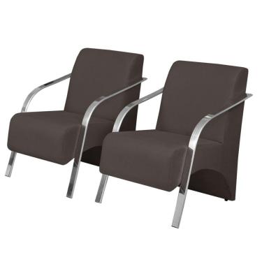 Imagem de Kit 2 Poltronas Vênus 1 Lugar Pés Alumínio Marrom