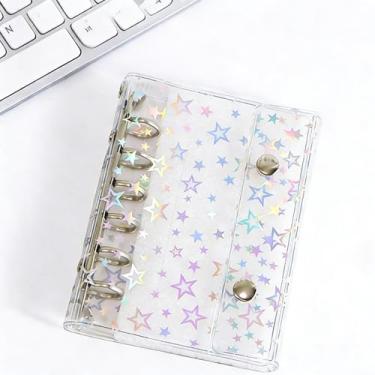 Imagem de Capa de fichário transparente de PVC com 6 anéis, caderno recarregável, protetor de folha de fichário de estrela a laser, fecho de botão de pressão duplo - agenda organizadora de arquivos pessoais