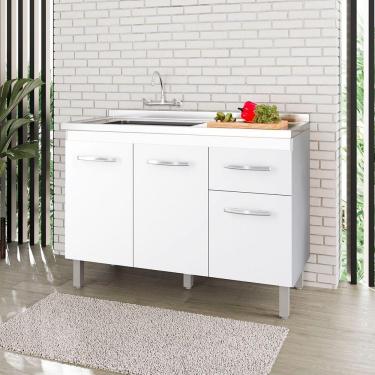 Imagem de Balcão Lírio 3 Portas 1 Gaveta Cozinha Mb1 120cm Cor Branco Pc