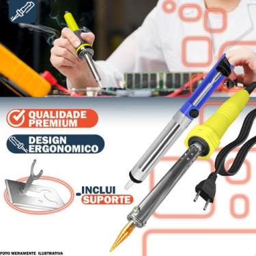 Imagem de Kit Ferro de Solda 30W 127V com Suporte e Sugador Profissional Eletrôn