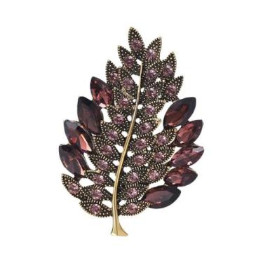 Imagem de Broches De Folha Coloridos Com Strass Para Mulheres E Unissex, Alfinet