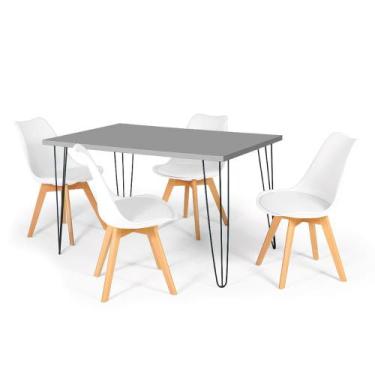Imagem de Conjunto Mesa de Jantar Hairpin 130x80 Volpi com 4 Cadeiras Eiffel Led