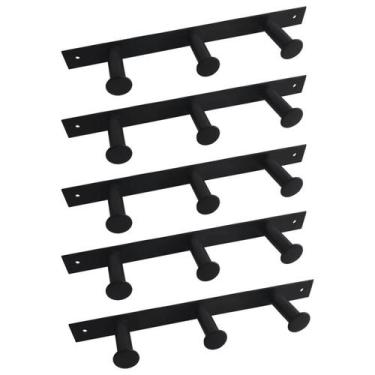 Imagem de Kit 5 Cabideiros de Parede 3 Ganchos Multiusos Preto Provador Loja Rou
